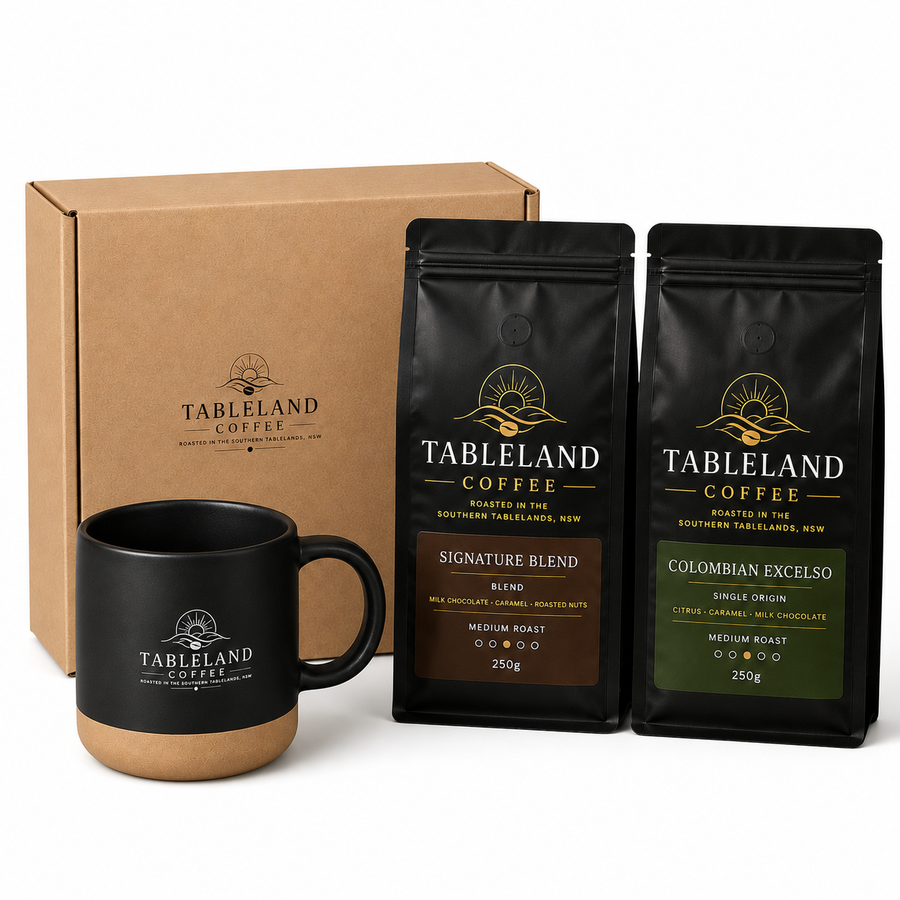 Tableland Coffee Father’s Day gift set with a mug and two bags of coffee